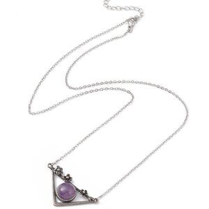 NWOT natural amethyst triangle Flower floral necklace Gemstone pendant